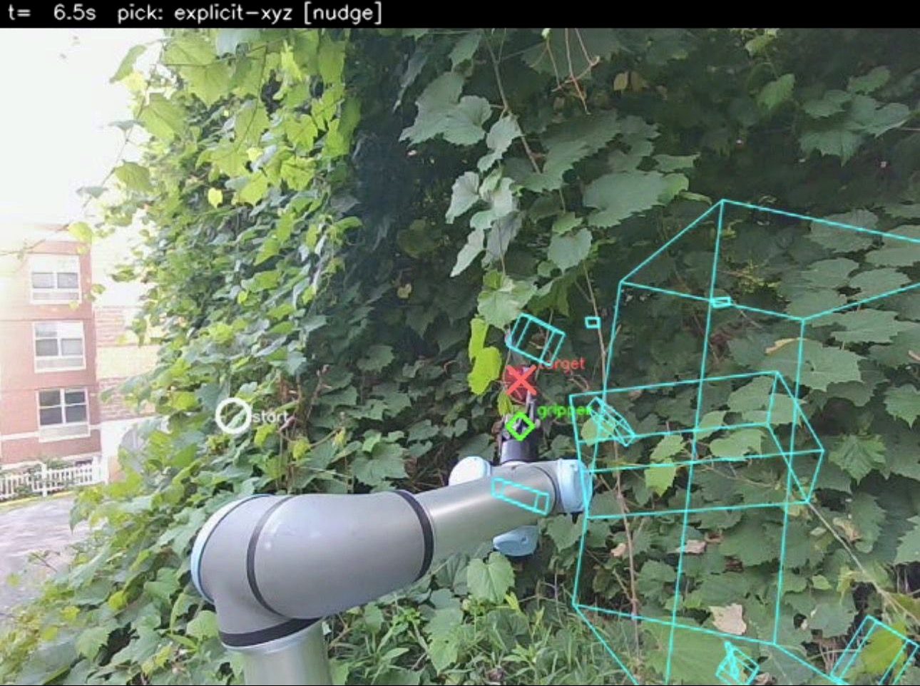 The picker&rsquo;s camera view, with the target apple marked